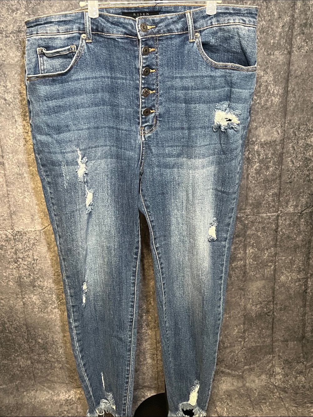 High-Rise Distressed Skinny Jeans - Blue